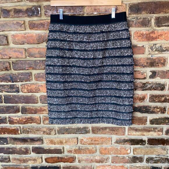 Carlisle Black Multicolor Silk Wool Blend Knee Length Straight Pencil Skirt 8 - Picture 1 of 7